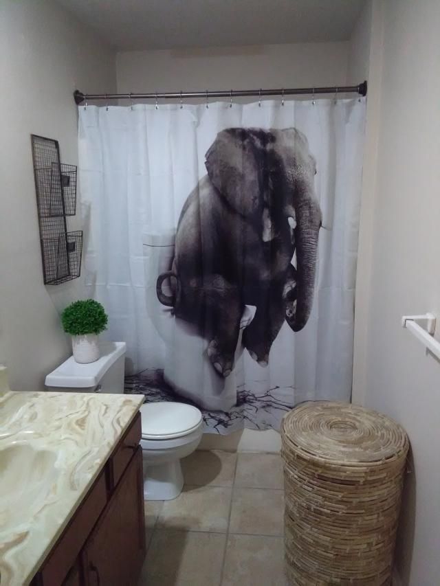 Novelty Waterproof 3D Elephant Toilet Pattern Shower Curtain, WHITE in