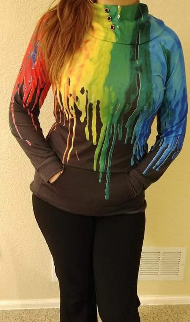 Oil Paint Over Print Rainbow Hoodie, BLACK, XL in Sweatshirts & Hoodies