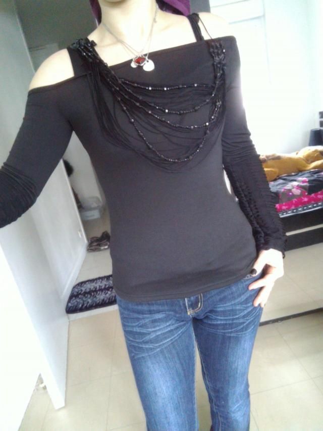 beaded one shoulder top